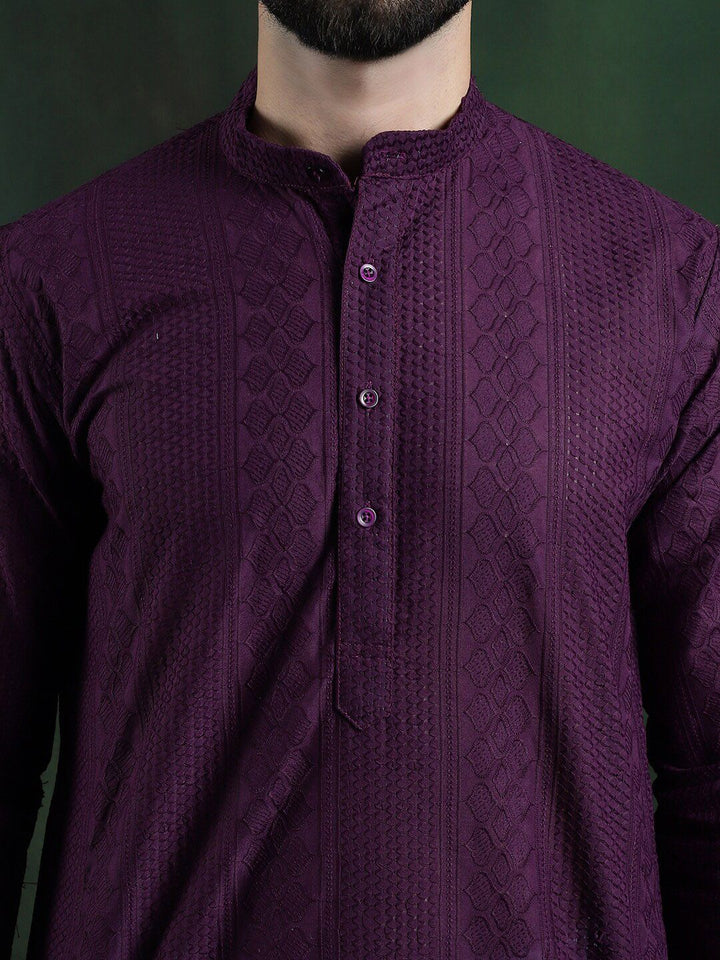 SOJANYA Ethnic Motifs Embroidered Mandarin Collar Thread Work Cotton Straight Kurta