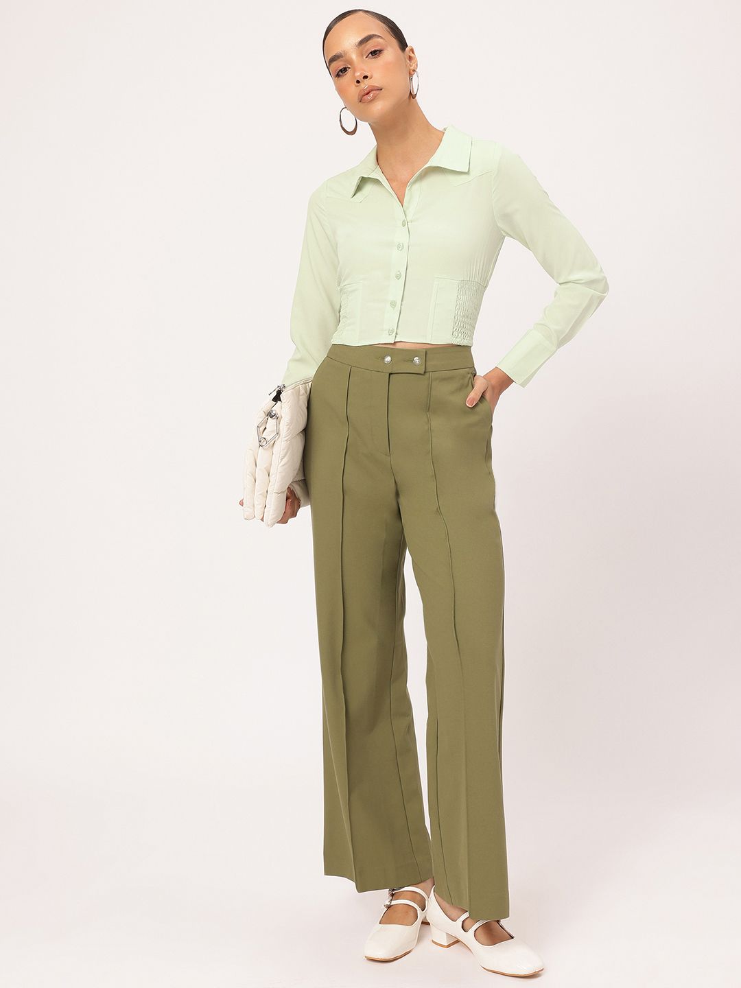 Dressberry Sage Serenity Smocked Formal Shirt