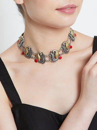 PANASH Silver Plated Stones Oxidised Necklace