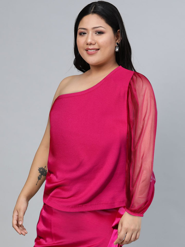 SASSAFRAS Women Bright Fuchsia Solid One-Shoulder Top