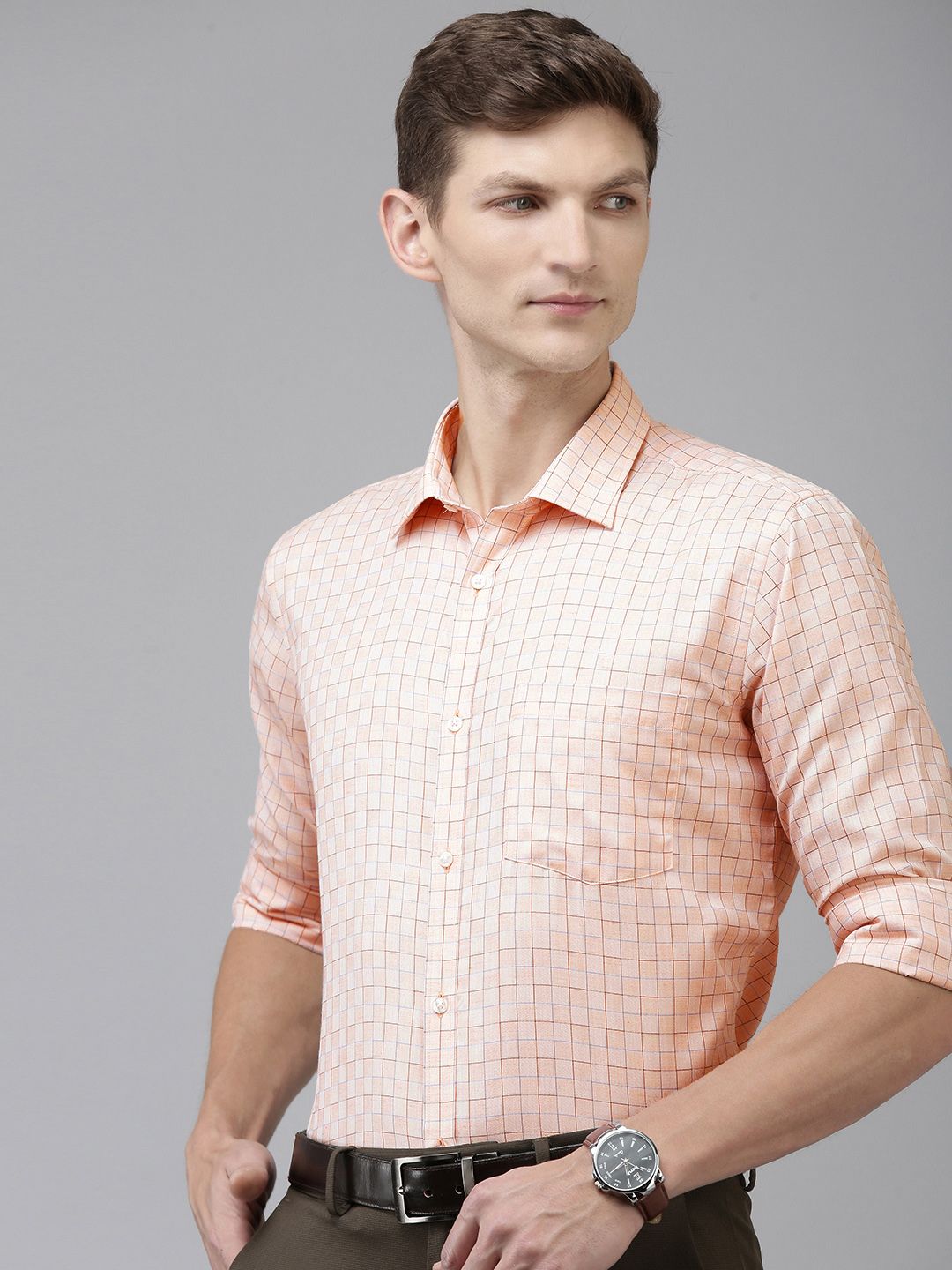 Park Avenue Slim Fit Grid Tattersall Checks Formal Shirt