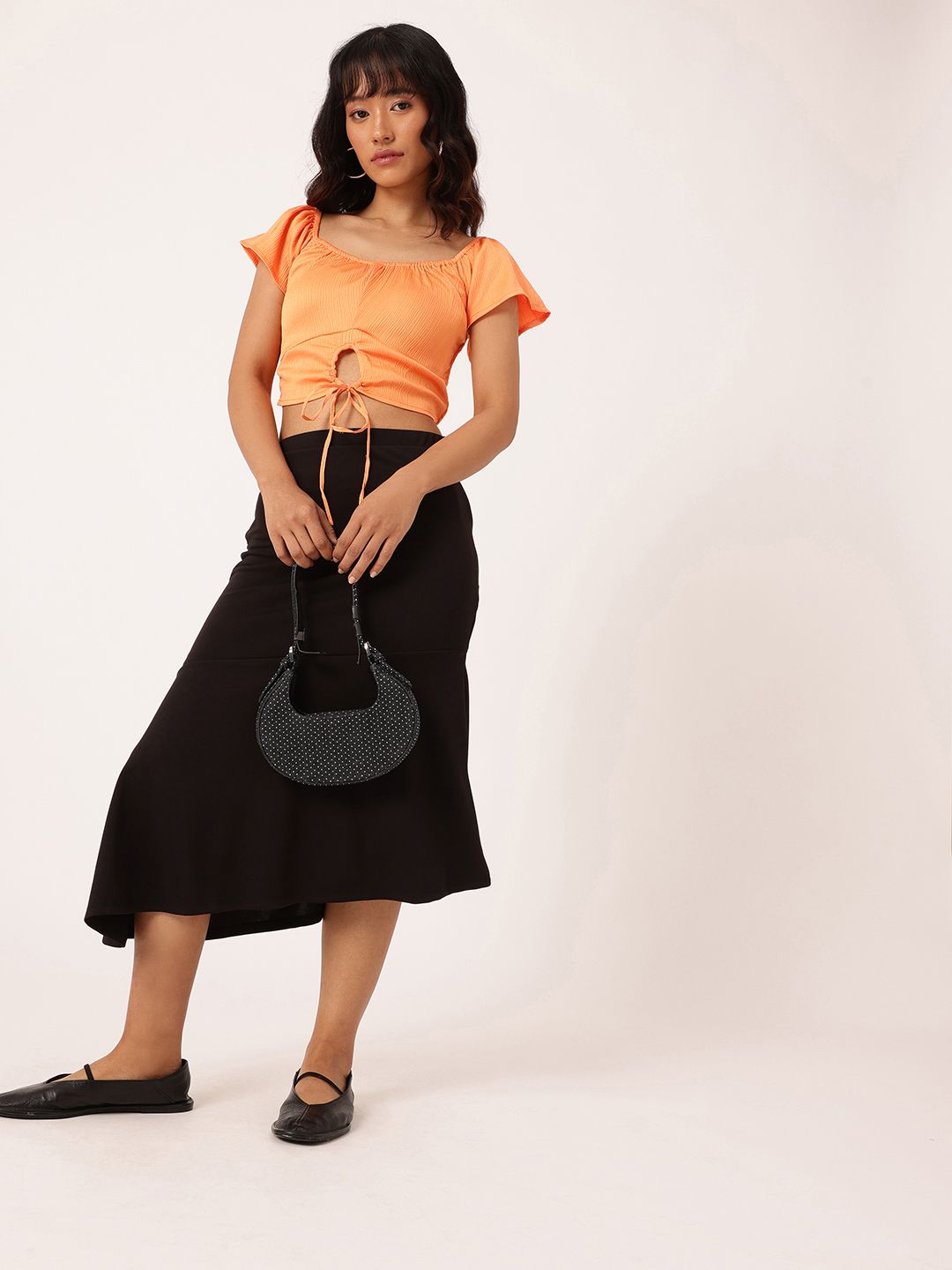 DressBerry Flirty Flutters Keyhole Cinch Crop Top
