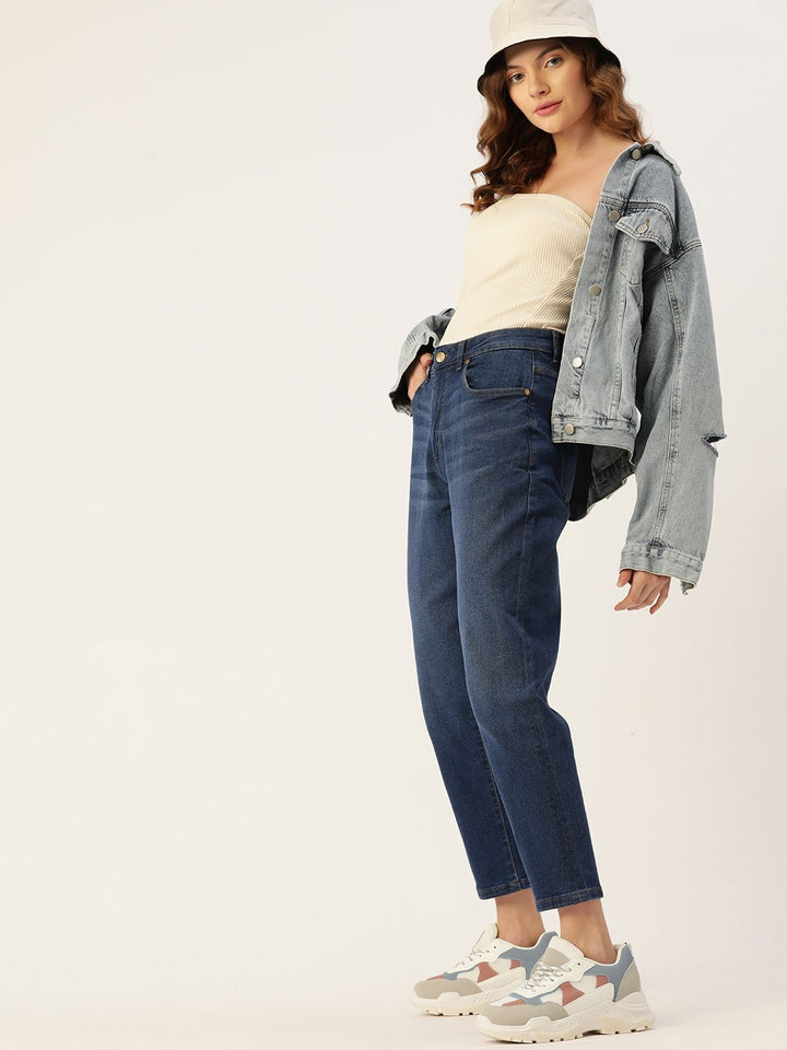 DressBerry Women Navy Blue Boyfriend Fit Stretchable Jeans