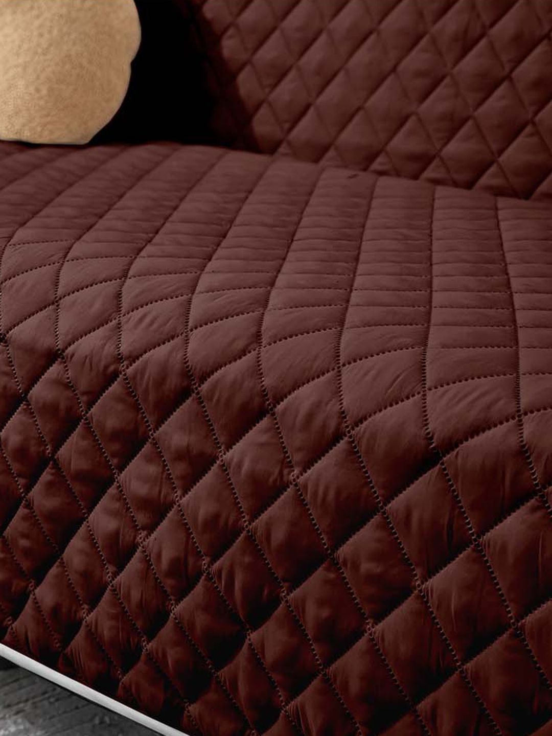 Cortina Brown & Grey Quilted 3 Seater Reversible Sofa Cover With Arms