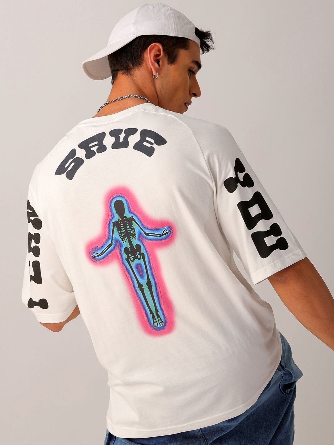 The Indian Garage Co Men Pure Cotton Back Printed Oversized Round Neck T-shirt