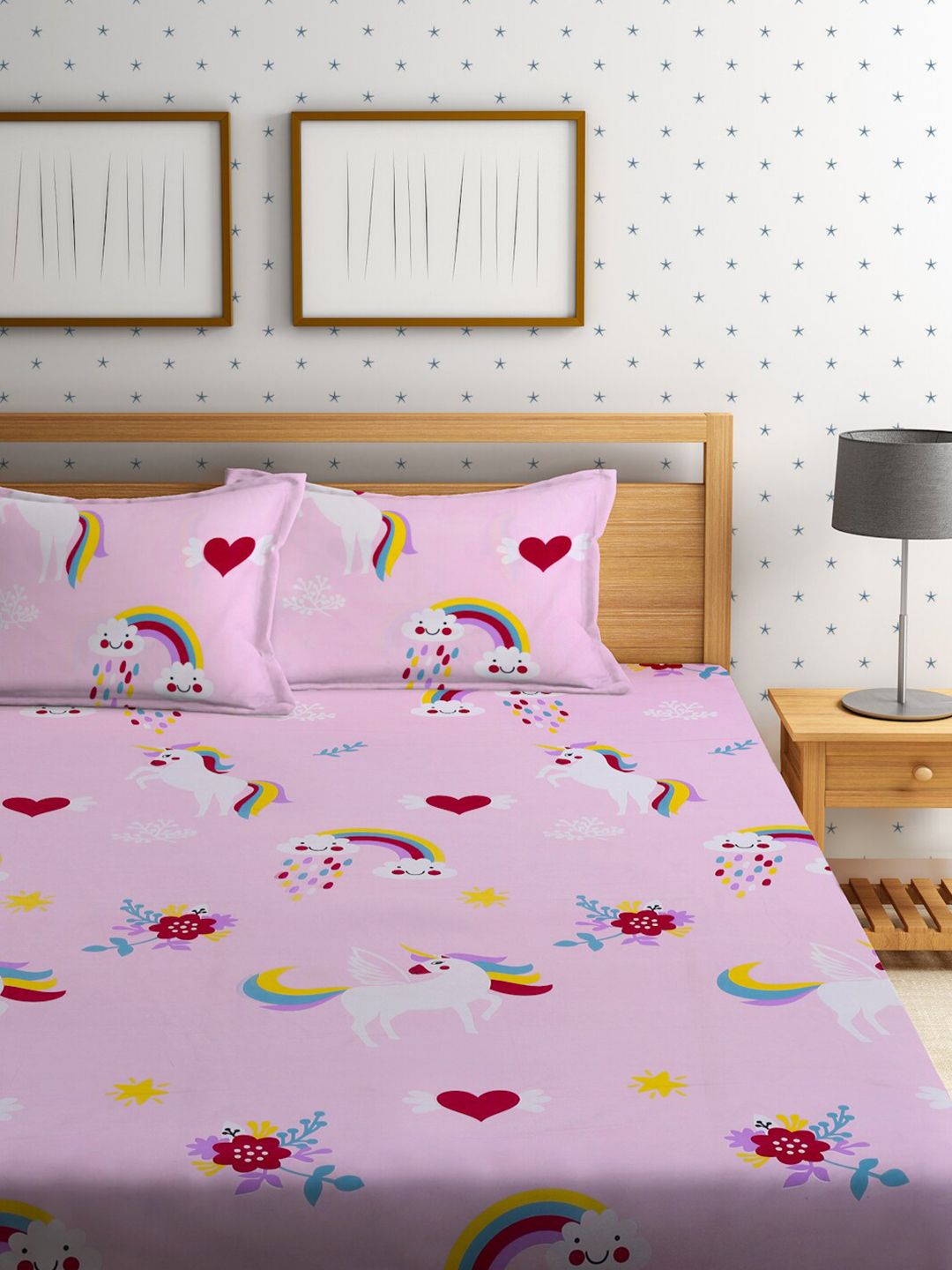 HOSTA HOMES Cartoon Characters 210 TC Queen Bedsheet with 2 Pillow Covers