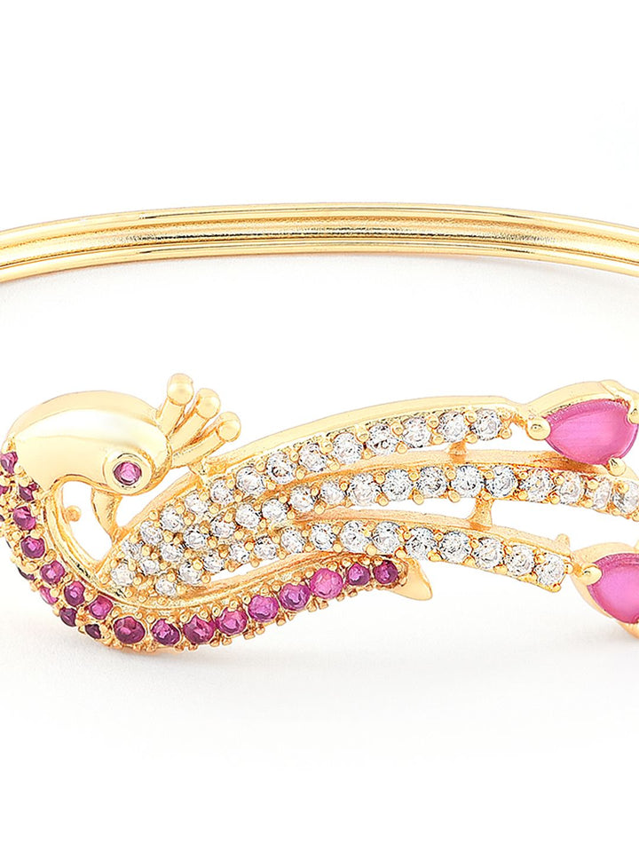 Zaveri Pearls Gold-Plated Peacock Shaped Cubic Zirconia Studded Kada Bracelet