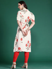 Indo Era Floral Printed Puff Sleeves Pure Cotton Kurta