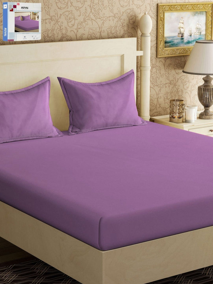 KLOTTHE Purple Cotton 300 TC King Bedsheet with 2 Pillow Covers-98 x 89 inches