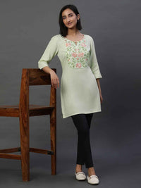 AURELIA Floral Embroidered Keyhole Neck Straight Kurti