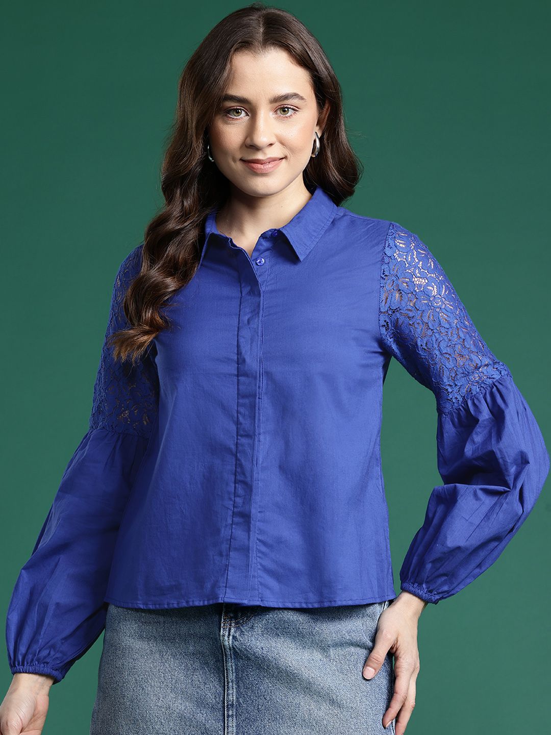 DressBerry Pure Cotton Lace Inserts Casual Shirt