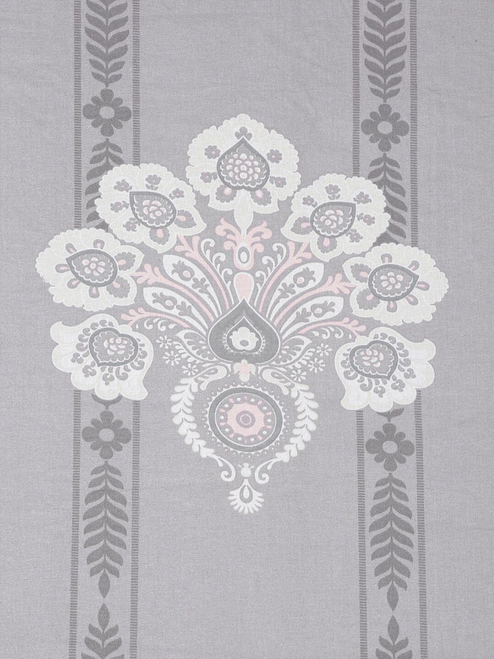KLOTTHE Juniors Grey Floral Pure Cotton 400 TC Fitted King Superfine Bedsheet with 2 Pillow Covers-250 x 225 cm