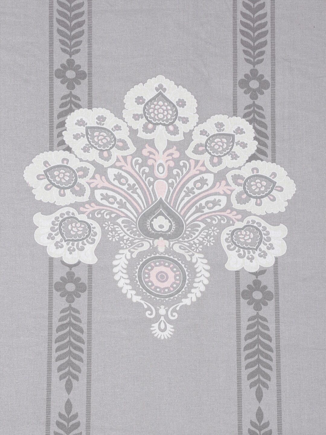 KLOTTHE Juniors Grey Floral Pure Cotton 400 TC Fitted King Superfine Bedsheet with 2 Pillow Covers-250 x 225 cm