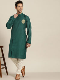 SOJANYA Men Green Solid Pure Cotton Kurta