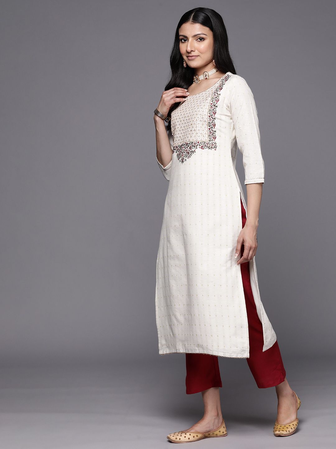 Libas Floral Embroidered Kurta with Trousers & With Dupatta