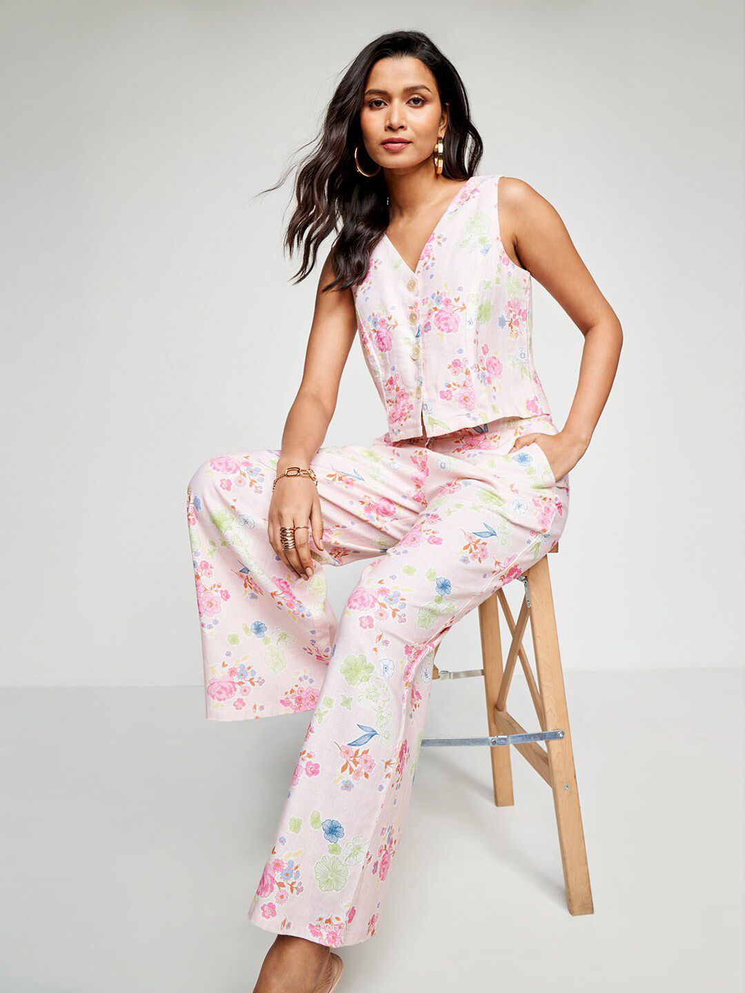 AND Floral Printed Top With Trousers Set