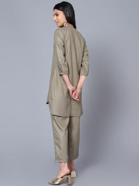 Bani Women Notched Neck High Low Longline Top With Trouser