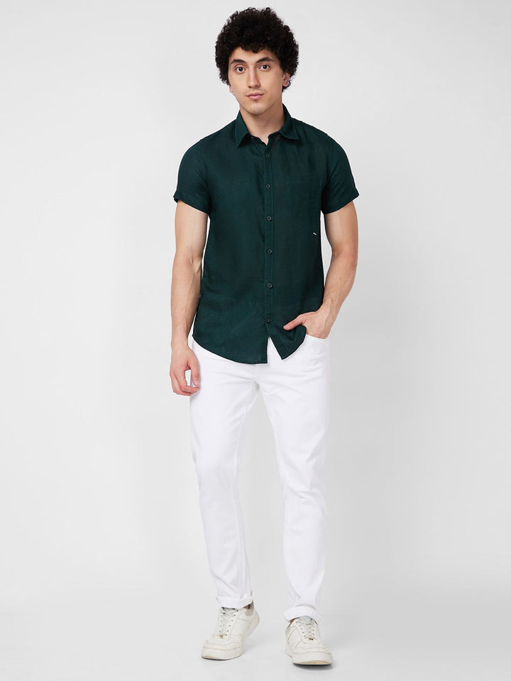 SPYKAR Spread Collar Short Sleeves Curved Casual Shirt