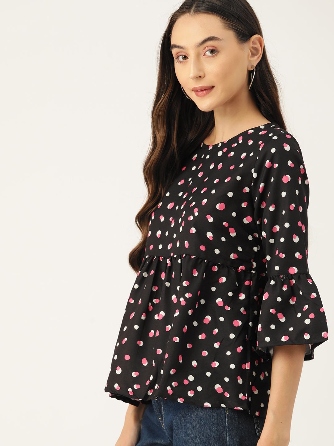 DressBerry Geometric Print Bell Sleeve Top