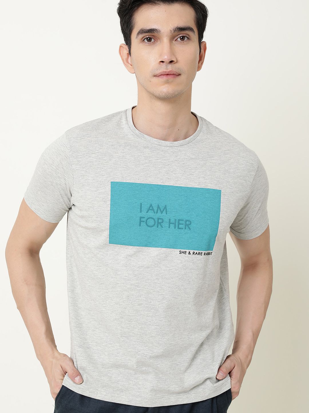 RARE RABBIT Men I Am Typography Printed Slim Fit T-Shirt