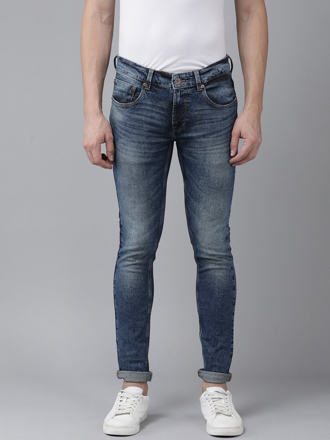 SPYKAR Men Super Skinny Fit Low-Rise Heavy Fade Stretchable Jeans
