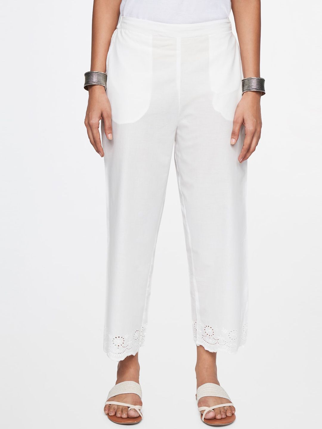 Global Desi Women Hem Design Straight Fit Pure Cotton Palazzos