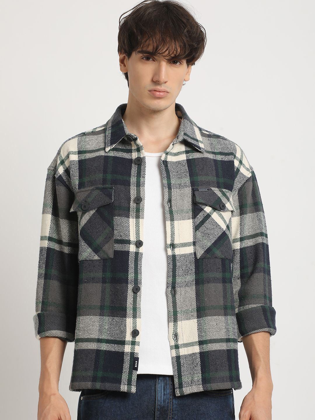 THE BEAR HOUSE Men Checked Relaxed Fit Casual Pure Cotton Overshirt