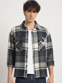 THE BEAR HOUSE Men Checked Relaxed Fit Casual Pure Cotton Overshirt