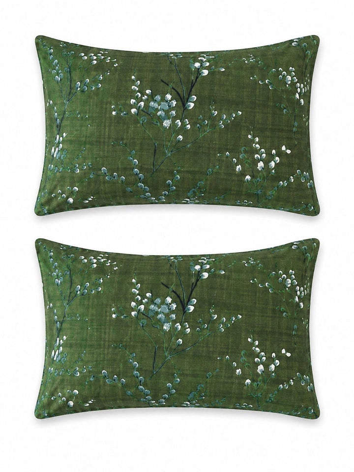 KLOTTHE Green Floral 300 TC King Bedsheet with 2 Pillow Covers