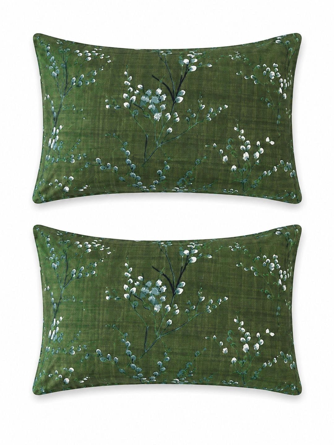 KLOTTHE Green Floral 300 TC King Bedsheet with 2 Pillow Covers
