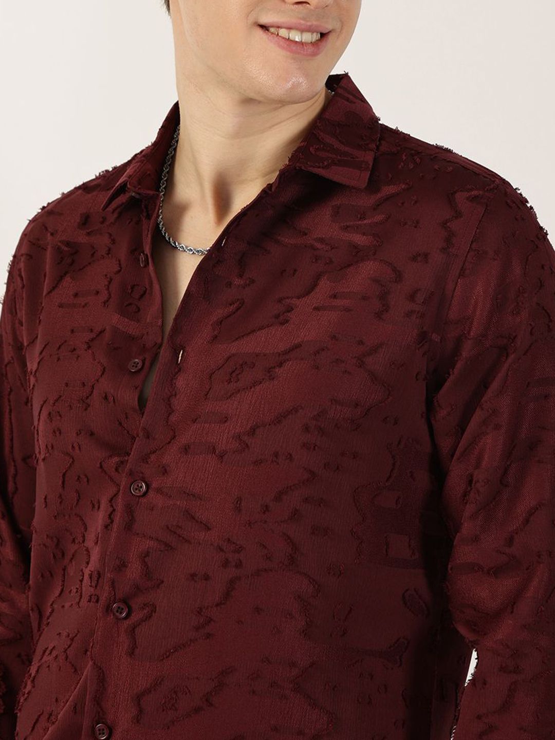 Thomas Scott Men Spread Collar Textured Premium Slim Fit Casual Shirt