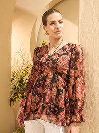 Antheaa Women Ethnic Motifs Printed Bell Sleeves Empire Top