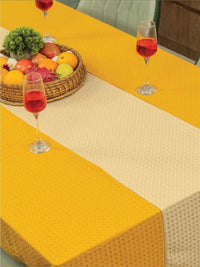 URBAN SPACE Mustard & Beige Geometric Printed Anti-Slip Cotton 6-Seater Table Cover