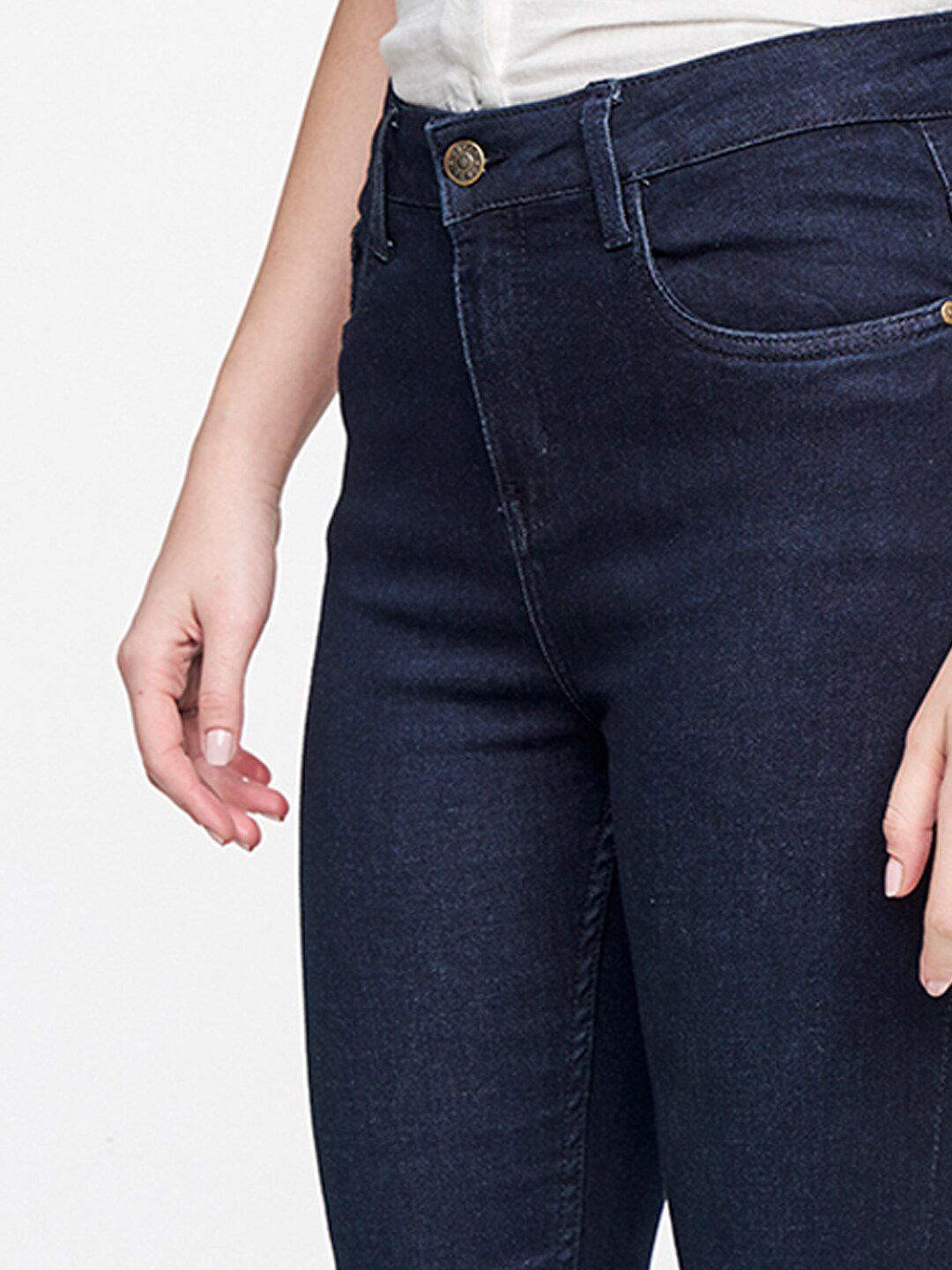 AND Women Blue Solid Straight Cropped Fit Trousers
