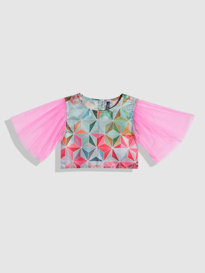 YK Girls Pink Printed Sibling Collection Ready to Wear Lehenga & Blouse With Dupatta