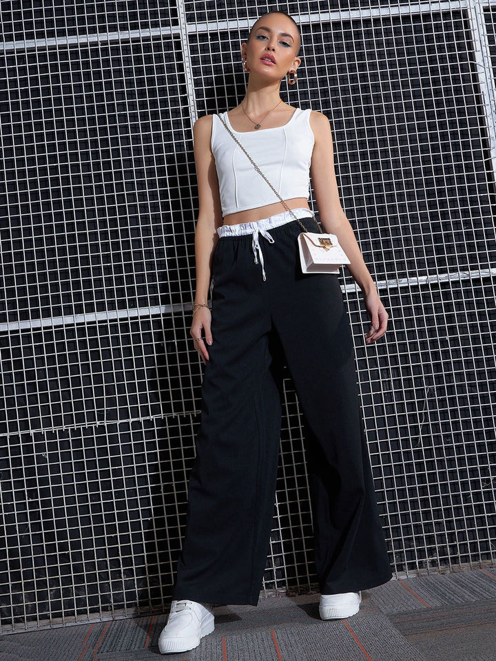 SASSAFRAS Women Black Loose Fit High-Rise Parallel Trousers