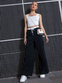 SASSAFRAS Women Black Loose Fit High-Rise Parallel Trousers