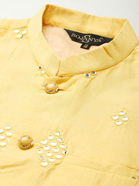 SOJANYA Men Off White Embroidered Mirror Work Kurta with Churidar