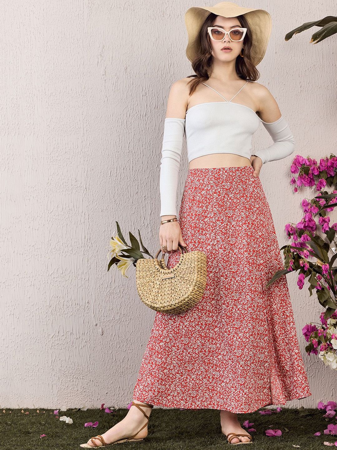 Berrylush Floral Printed High Rise A-Line Maxi Skirt