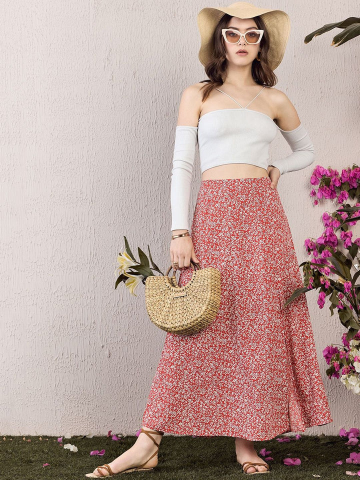 Berrylush Floral Printed High Rise A-Line Maxi Skirt