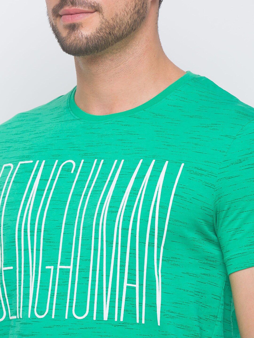 Being Human Men Green Typography Printed Slim Fit Cotton T-shirt