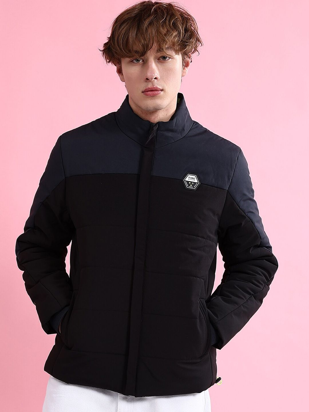 The Indian Garage Co Men Colourblock Zip-Front Regular Fit Puffer Jacket