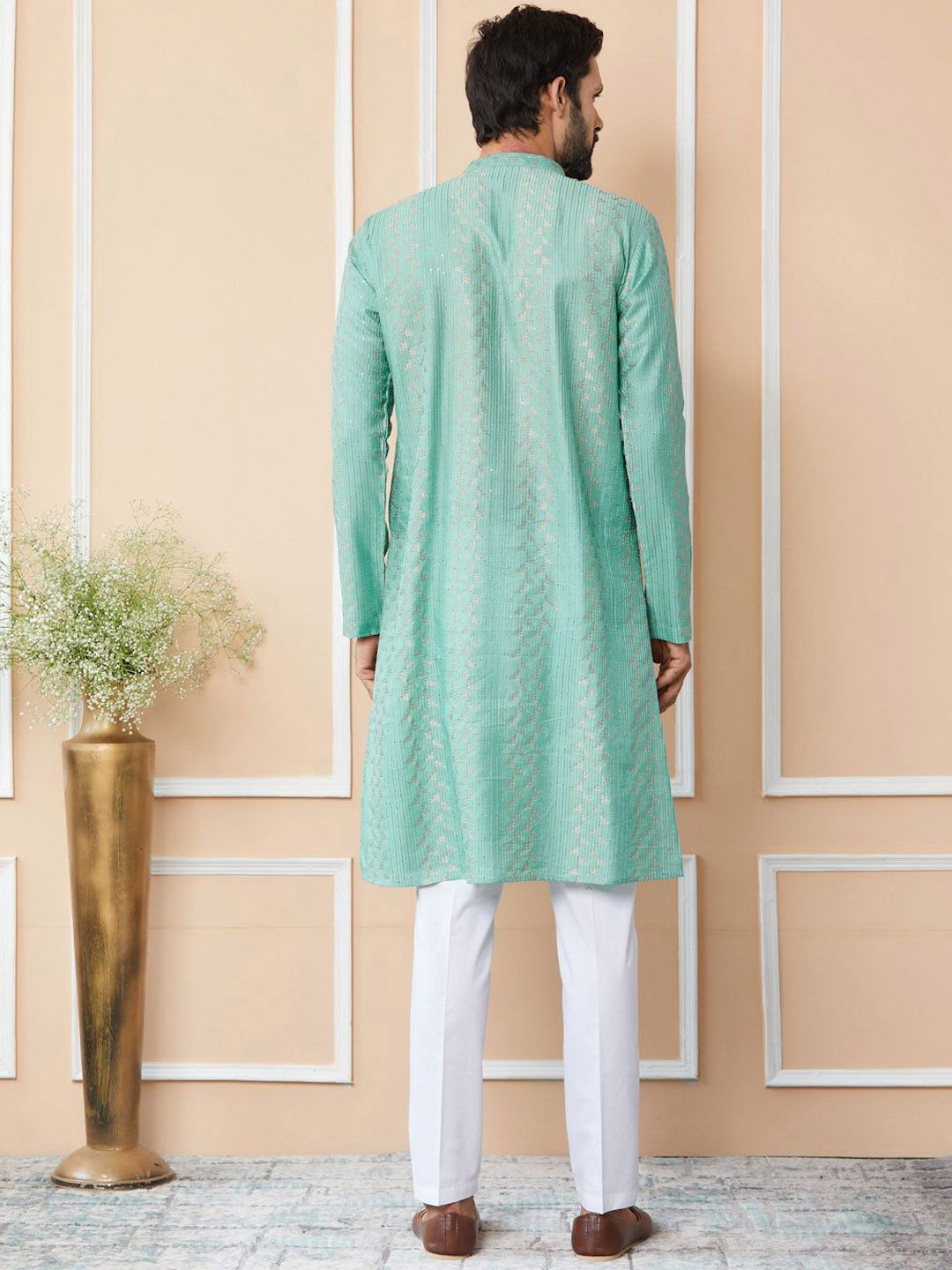 See Designs Embroidered Regular Sequinned Chanderi Silk Kurta with Pyjamas