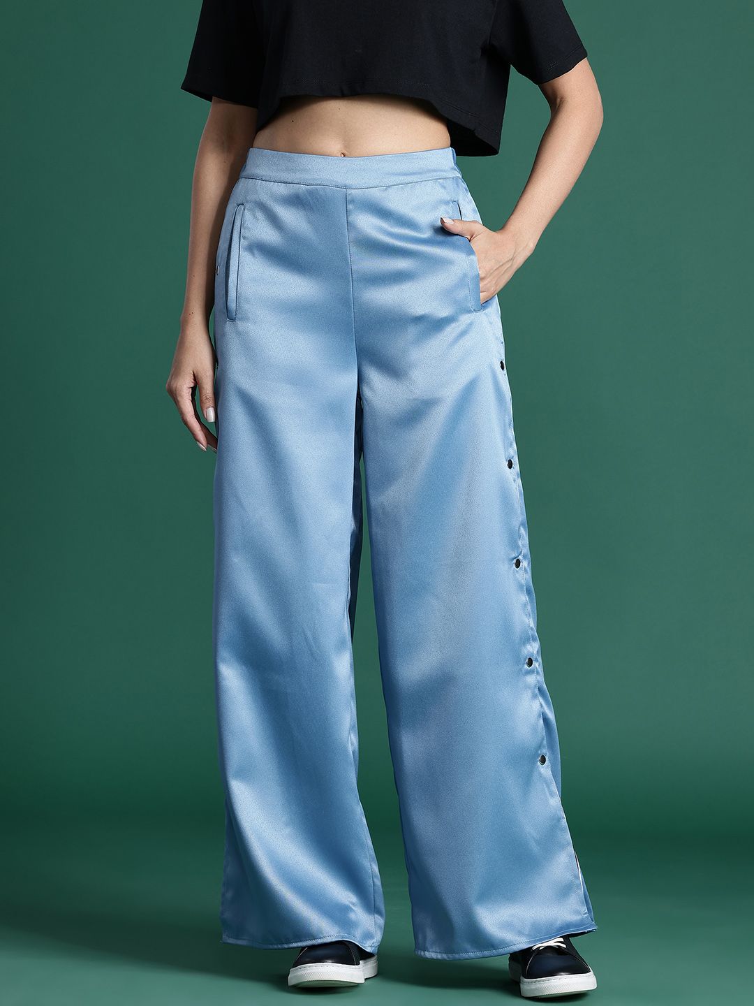 DressBerry Women Satin Trousers with Slit-Detail