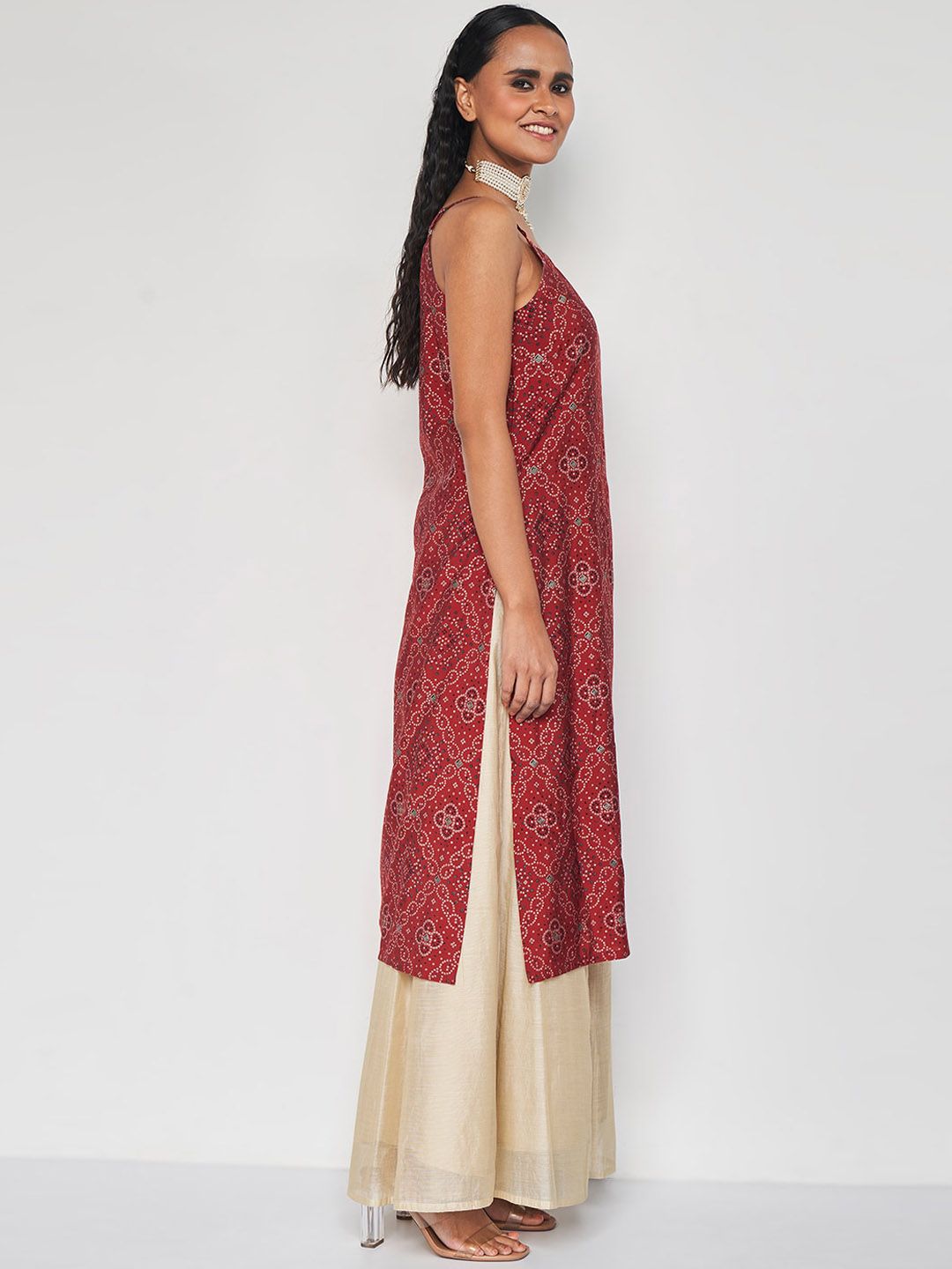 Global Desi Geometric Shoulder Straps Anarkali Kurta