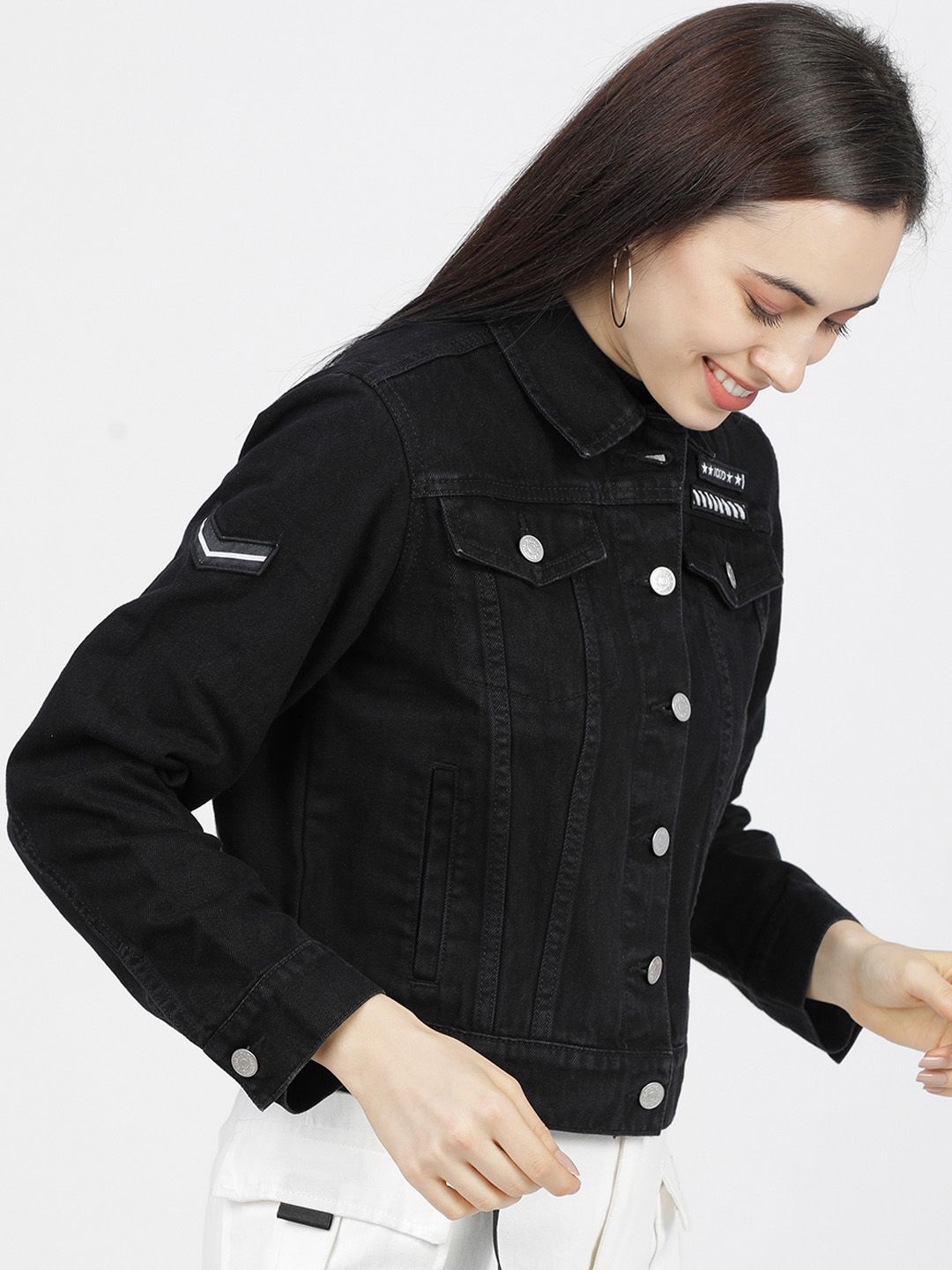 Tokyo Talkies Women Black Solid Denim Jacket