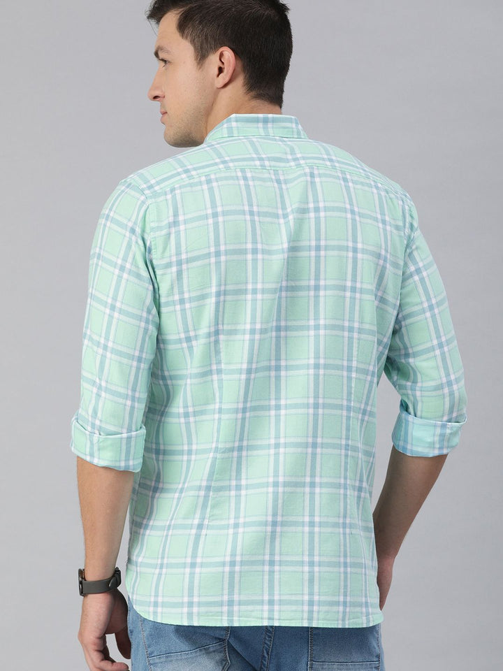 THE BEAR HOUSE Men Sea Green & Blue Slim Fit Checked Casual Shirt