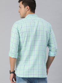 THE BEAR HOUSE Men Sea Green & Blue Slim Fit Checked Casual Shirt