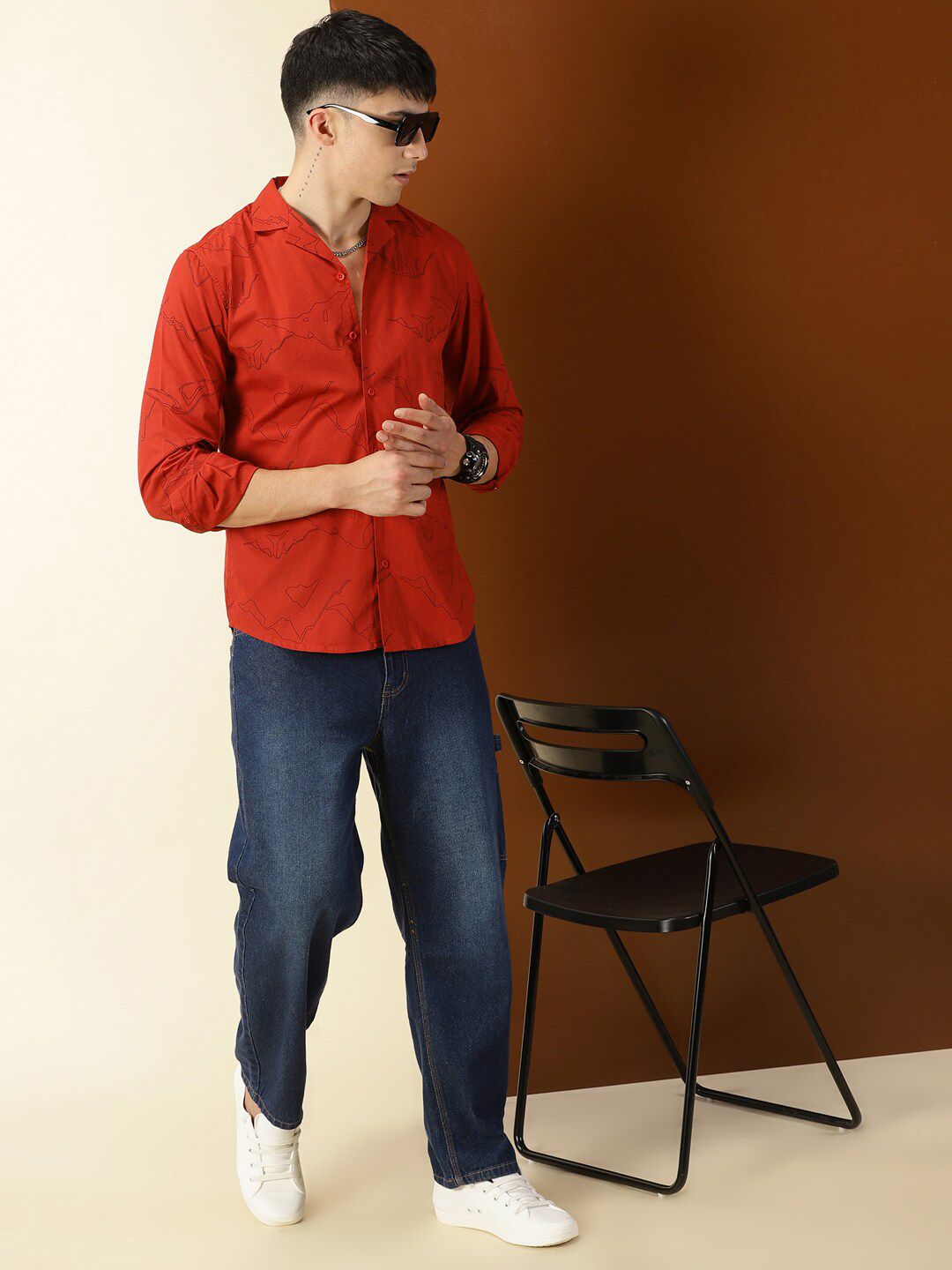 Thomas Scott Classic Abstract Printed Cuban Collar Cotton Casual Shirt