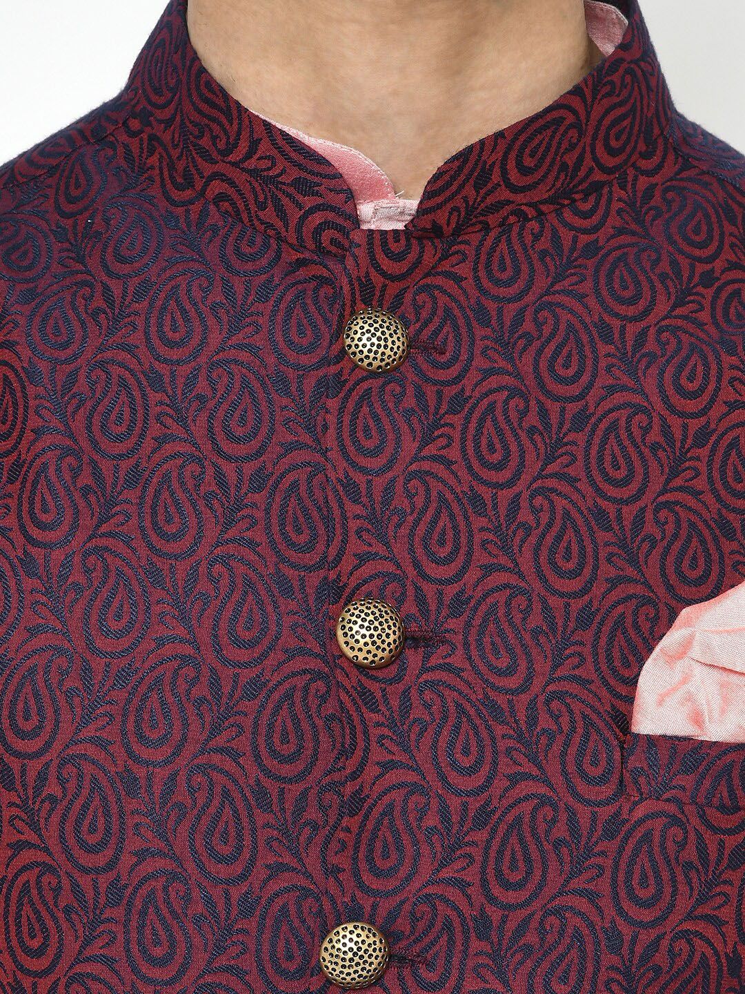 KISAH Men Textured Zari  Regular Fit Nehru Jacket